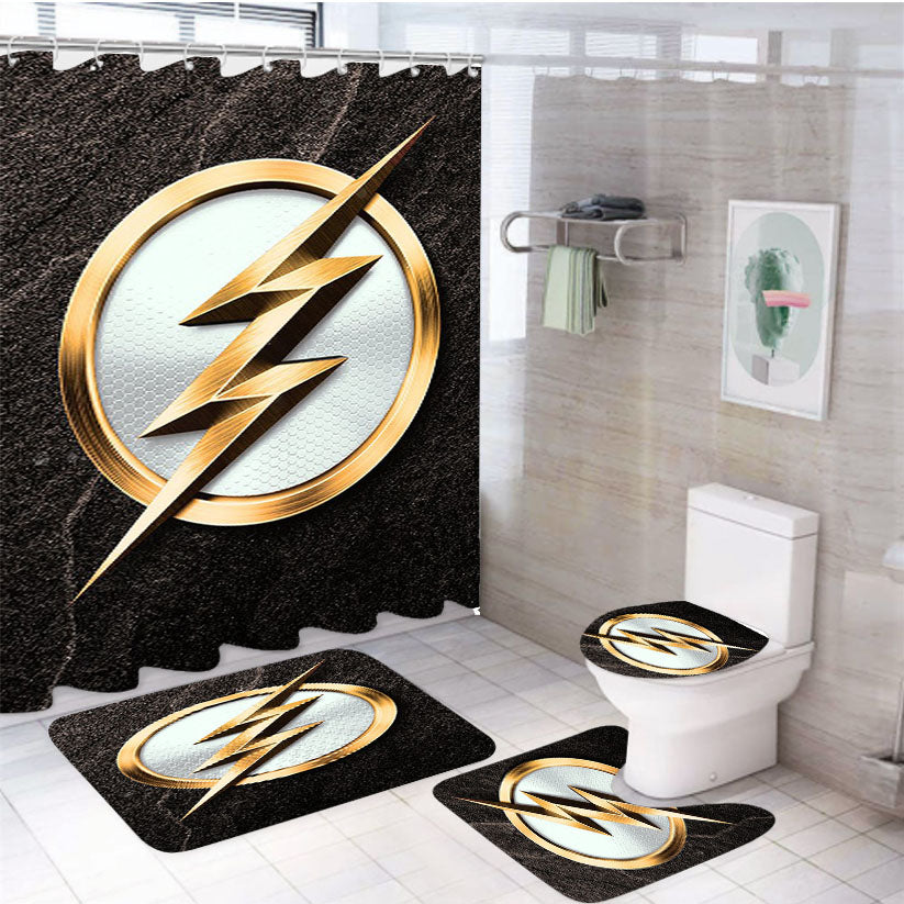 The Flash Gold Logo 4Pcs Bathroom Set Shower Curtain