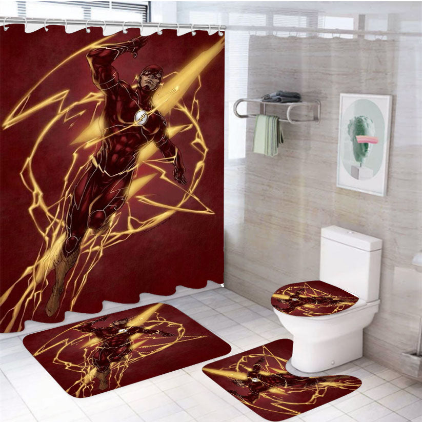 The Flash Red Maroon 4Pcs Bathroom Set Shower Curtain