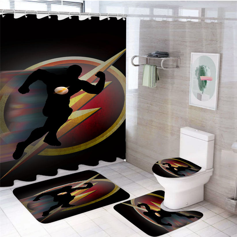 The Flash Silhouette Logo 4Pcs Bathroom Set Shower Curtain