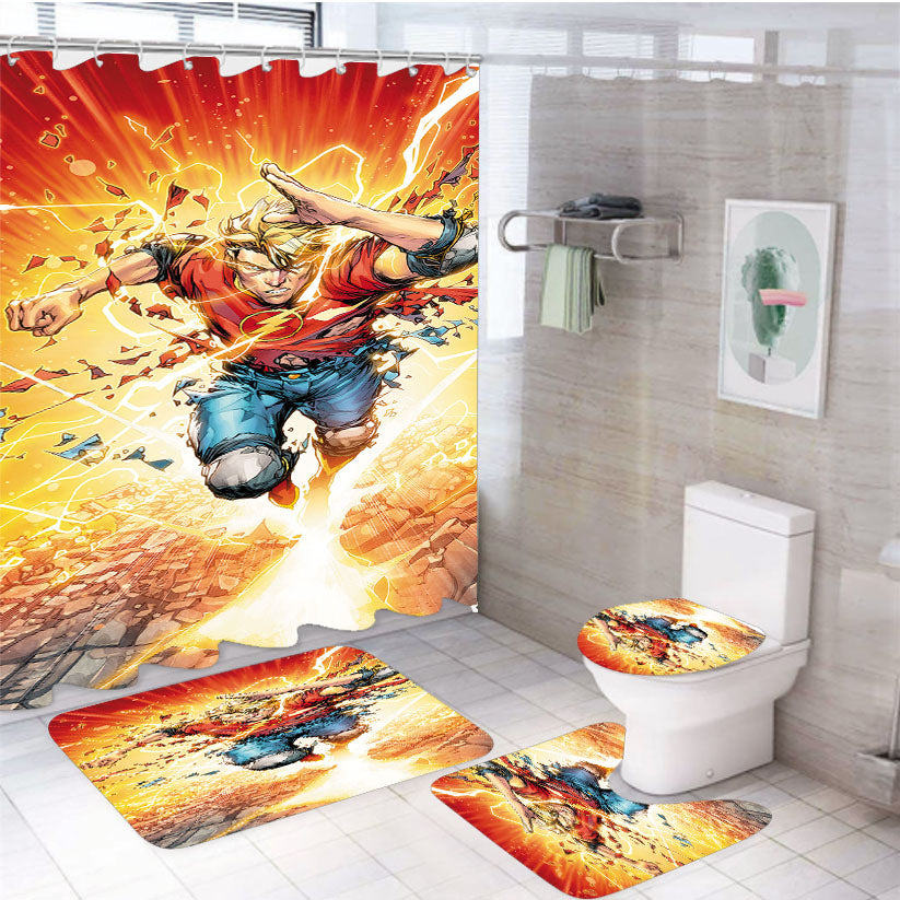 The Flash Super Hero Art 4Pcs Bathroom Set Shower Curtain