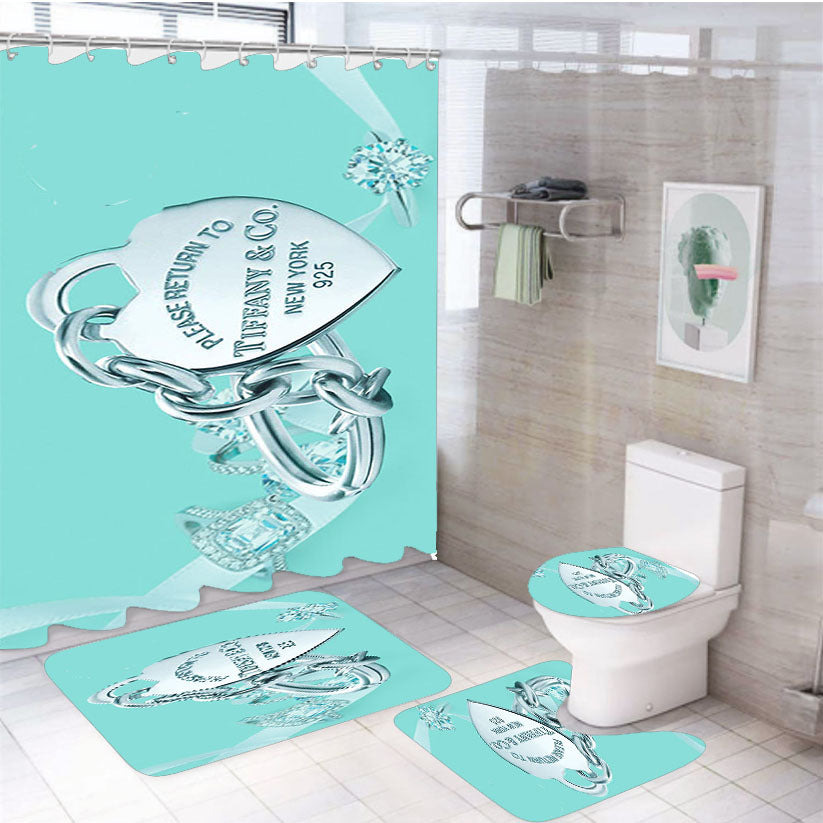 Tiffany And Co Emblem 4Pcs Bathroom Set Shower Curtain