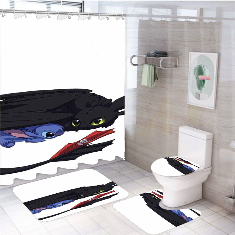 Toothless And Stitch 4Pcs Bathroom Set Shower Curtain