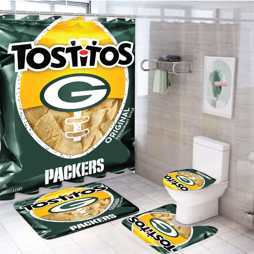 Tostitos Green Bay Packers 4Pcs Bathroom Set Shower Curtain