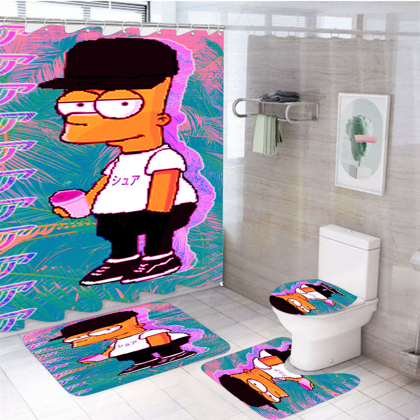 Vaporwave Bart Simpson 4Pcs Bathroom Set Shower Curtain