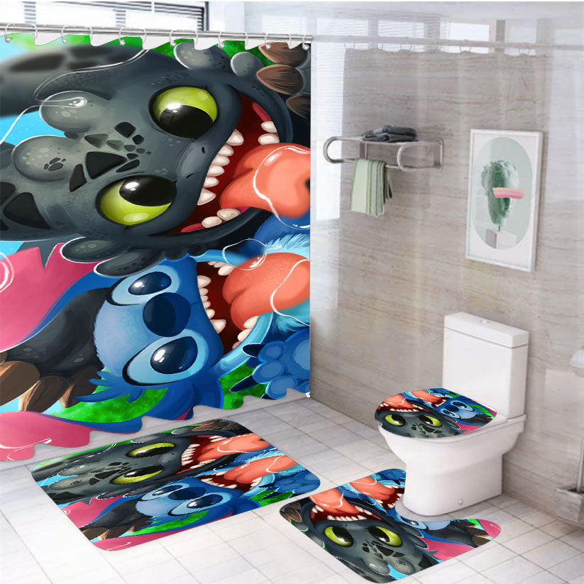 Wallpaper Stitch Lilo And Stitch Toothless 4Pcs Bathroom Set Shower Curtain