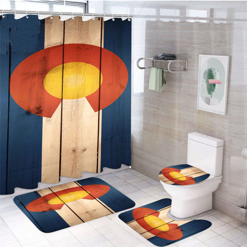 Wood Colorado State Flag 4Pcs Bathroom Set Shower Curtain