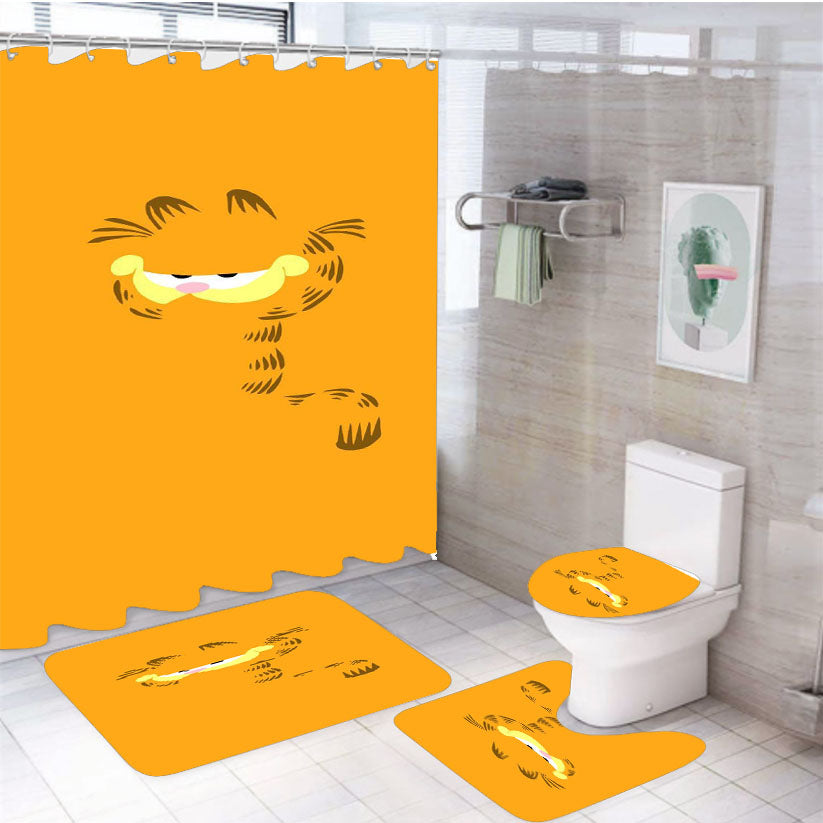 Yellow Garfield Wallpaper 4Pcs Bathroom Set Shower Curtain