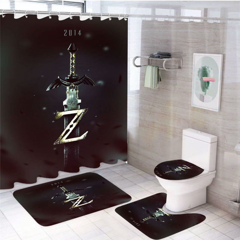 Zelda Minecraft 4Pcs Bathroom Set Shower Curtain