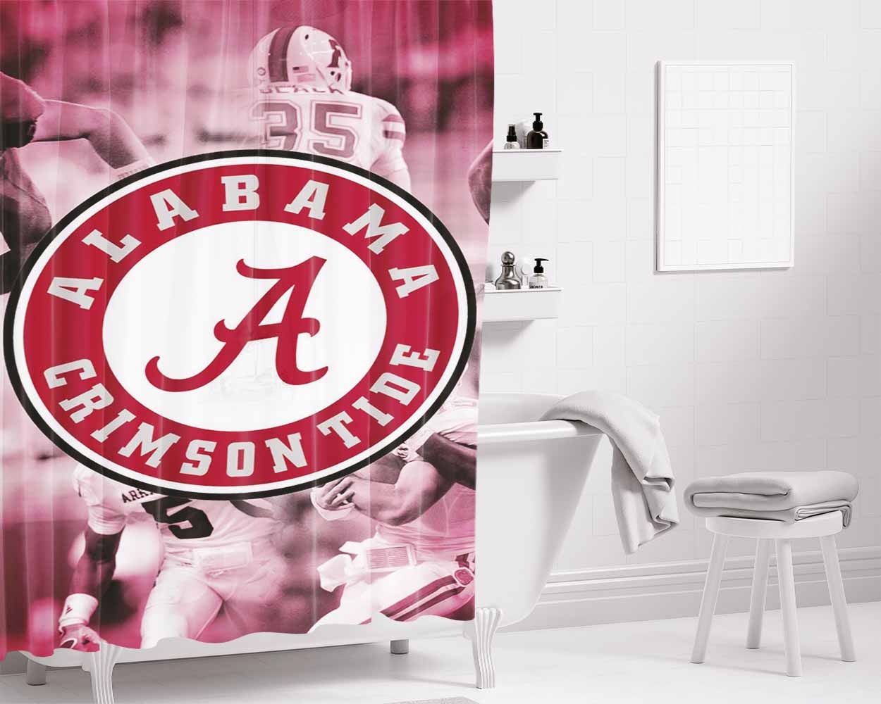 Alabama Crimson Tide Bathroom Shower Curtain Fabric Waterproof | 66 X 72 Inch
