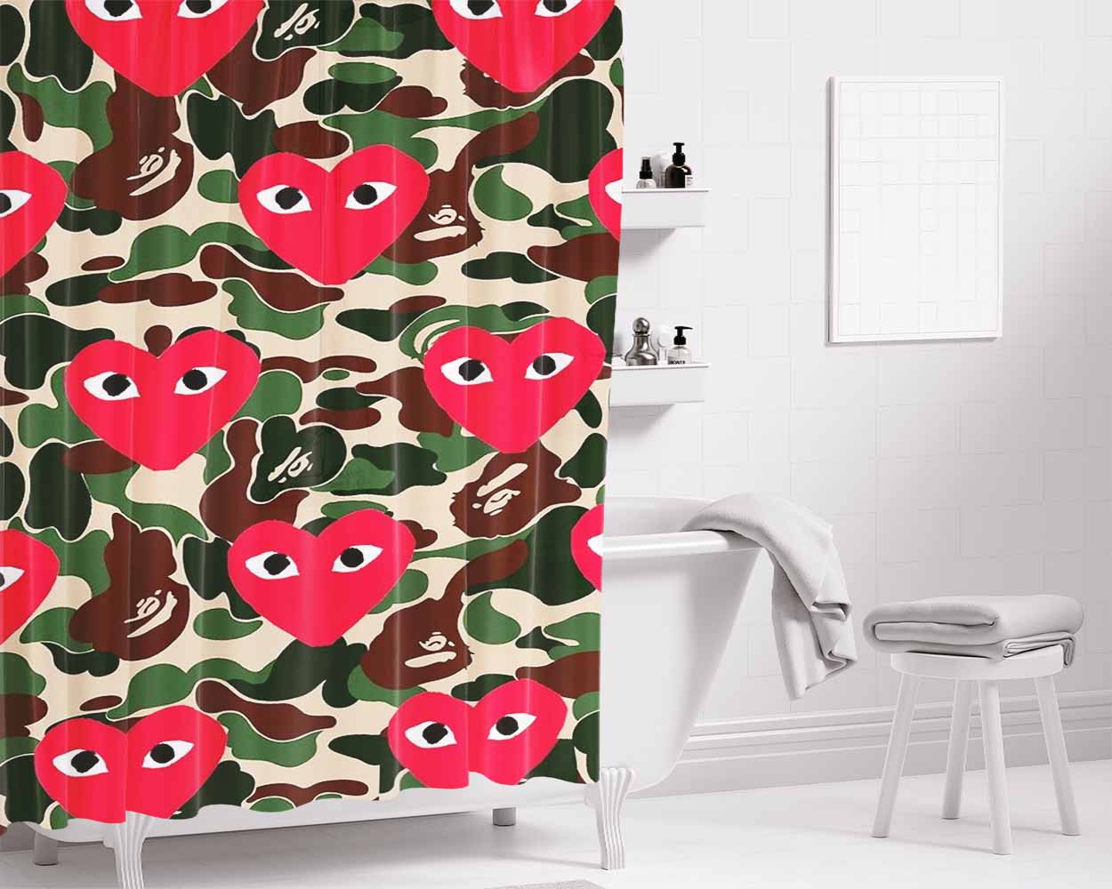 Bape X Comme Des Garcon Camo Bathroom Shower Curtain Fabric Waterproof | 66 X 72 Inch
