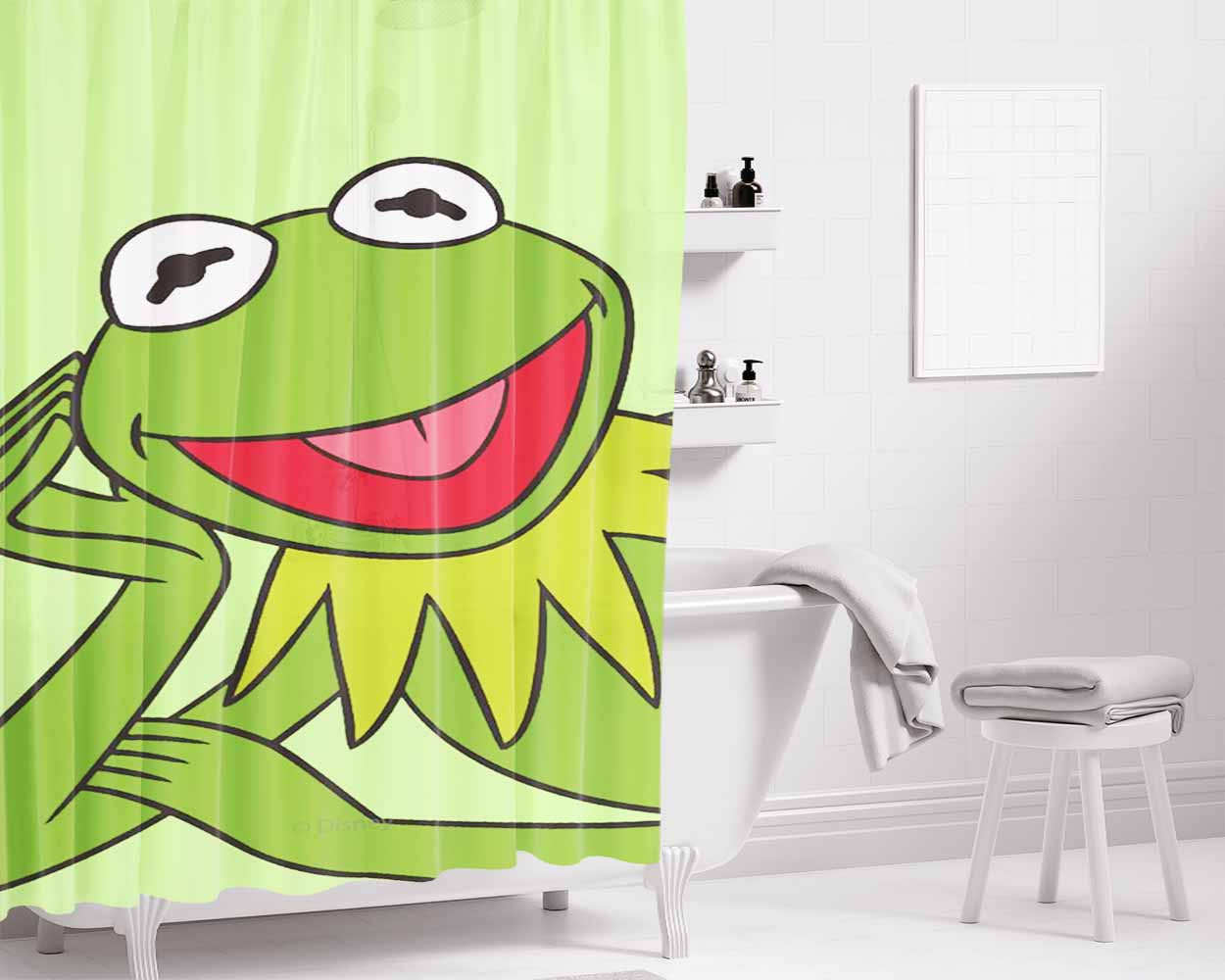 Kermit The Frog Doll Vector Bathroom Shower Curtain Fabric Waterproof | 66 X 72 Inch