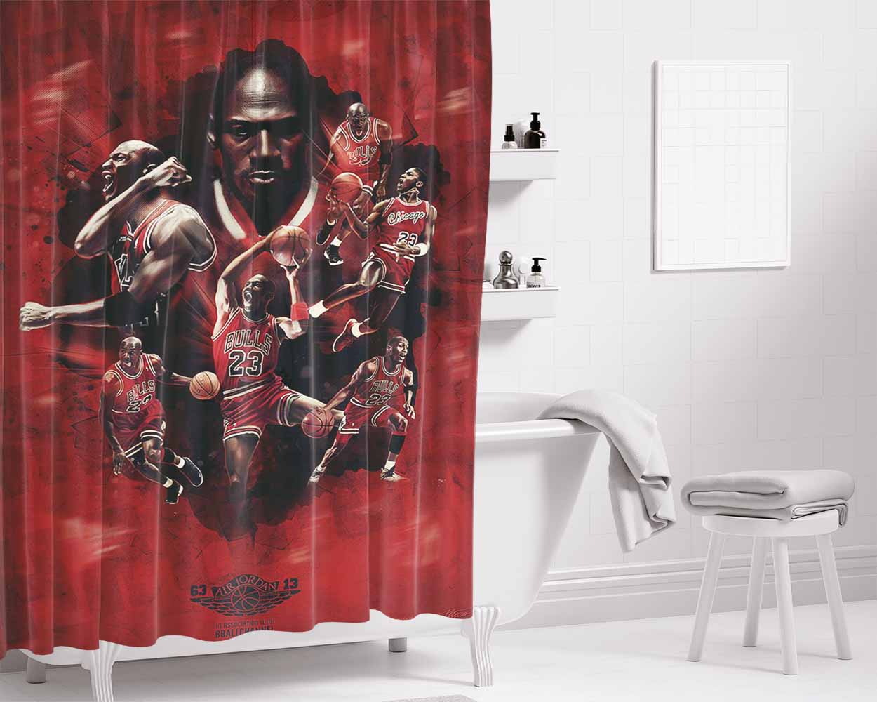 Michael Jordan 23 Red Bathroom Shower Curtain Fabric Waterproof | 66 X 72 Inch