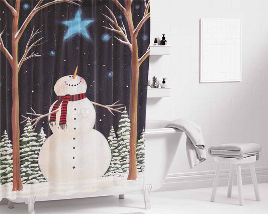 Christmas Snowman Bathroom Shower Curtain Fabric Waterproof | 66 X 72 Inch