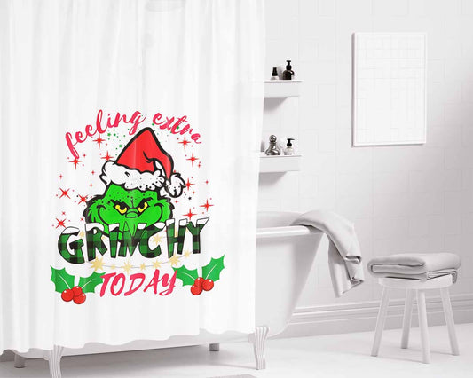 Feeling Extra Grinchy Today Christmas Grinchmas Bathroom Shower Curtain Fabric Waterproof | 66 X 72 Inch