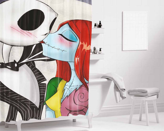 Forever Love Jack Sally Before Christmas Bathroom Shower Curtain Fabric Waterproof | 66 X 72 Inch