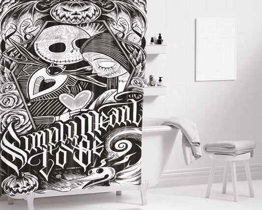 Jack And Sally Muertitos The Nightmare Before Christmas Art Bathroom Shower Curtain Fabric Waterproof | 66 X 72 Inch