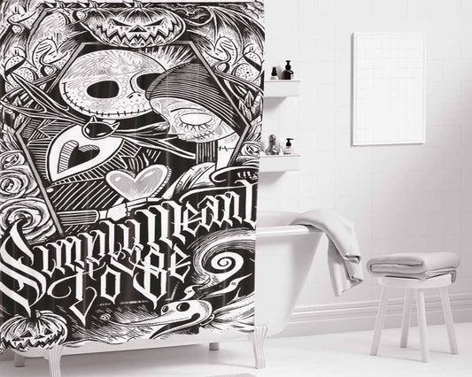 Jack And Sally Nightmare Before Christmas Bathroom Shower Curtain Fabric Waterproof | 66 X 72 Inch