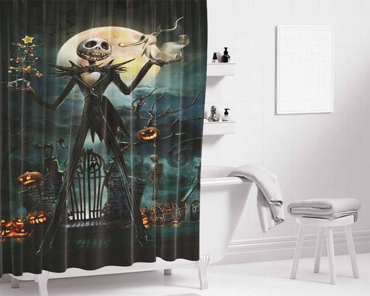 Jack Skellington Nightmare Before Christmas Bathroom Shower Curtain Fabric Waterproof | 66 X 72 Inch