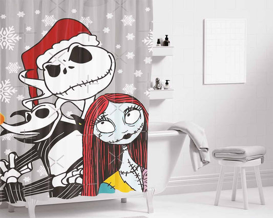 Jack Skellington, Zero And Sally - The Nightmare Before Christmas Bathroom Shower Curtain Fabric Waterproof | 66 X 72 Inch
