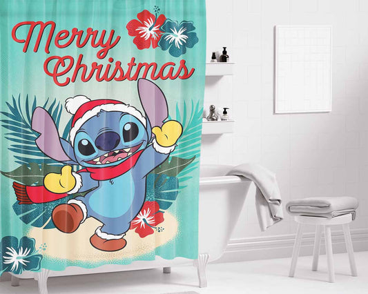 Merry Christmas Stitch Bathroom Shower Curtain Fabric Waterproof | 66 X 72 Inch