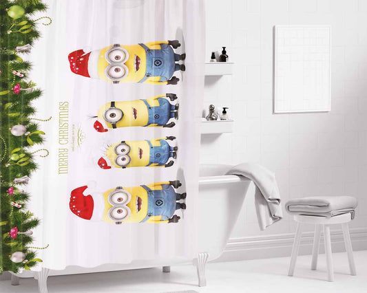 Minions Christmas Bathroom Shower Curtain Fabric Waterproof | 66 X 72 Inch