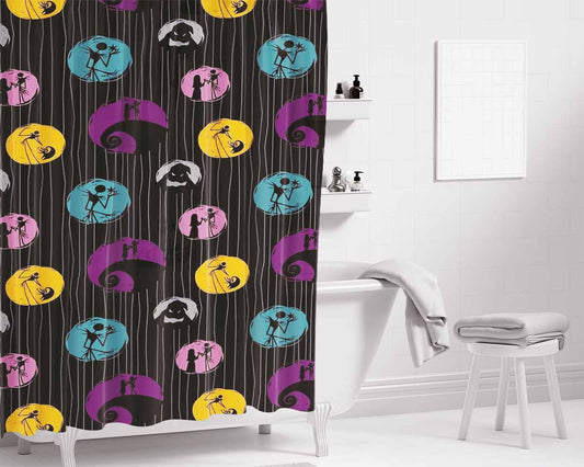 Nightmare Before Christmas Halloween Wallpaper Bathroom Shower Curtain Fabric Waterproof | 66 X 72 Inch