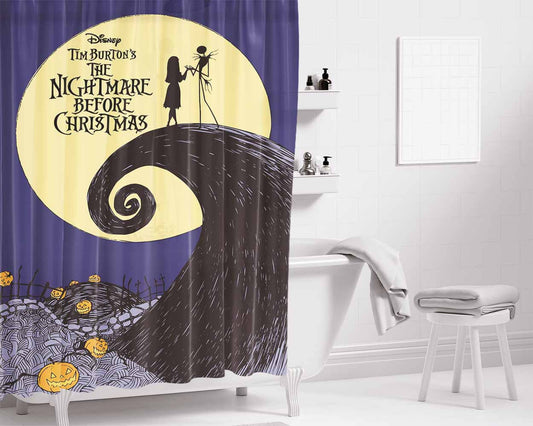 Nightmare Before Christmas Jack & Sally Bathroom Shower Curtain Fabric Waterproof | 66 X 72 Inch