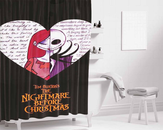 Nightmare Before Christmas Jack Sally Split Bathroom Shower Curtain Fabric Waterproof | 66 X 72 Inch