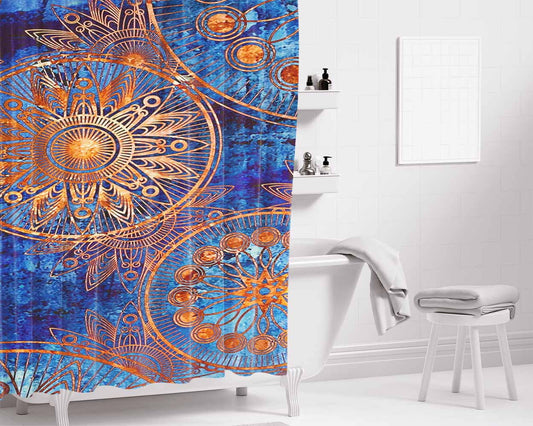 Old Mandala Printing Christmas Gifts Bathroom Shower Curtain Fabric Waterproof | 66 X 72 Inch