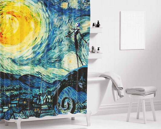 Starry Nightmare Before Christmas Bathroom Shower Curtain Fabric Waterproof | 66 X 72 Inch