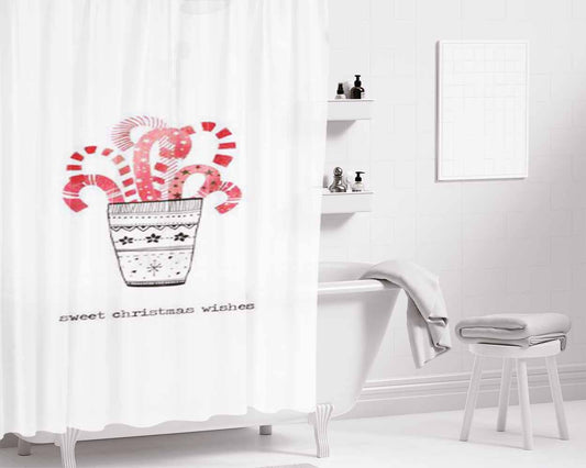 Sweet Christmas Wishes Bathroom Shower Curtain Fabric Waterproof | 66 X 72 Inch