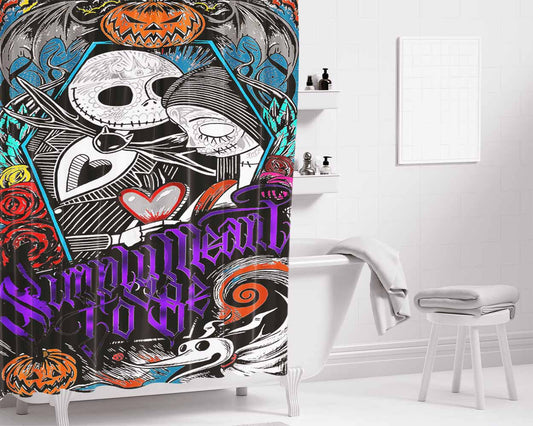 The Nightmare Before Christmas Jack Skellington And Sally Bathroom Shower Curtain Fabric Waterproof | 66 X 72 Inch
