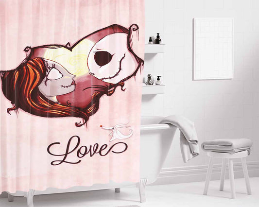 The Nightmare Before Christmas Pink Marble Bathroom Shower Curtain Fabric Waterproof | 66 X 72 Inch