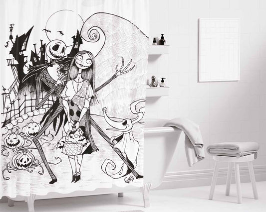 The Nightmare Before Christmas Sketch Bathroom Shower Curtain Fabric Waterproof | 66 X 72 Inch
