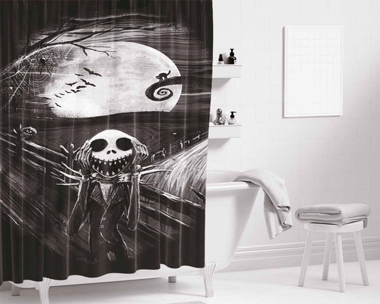 The Scream Nightmare Before Christmas Black Bathroom Shower Curtain Fabric Waterproof | 66 X 72 Inch