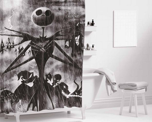 Tim Burtons The Nightmare Before Christmas Bathroom Shower Curtain Fabric Waterproof | 66 X 72 Inch
