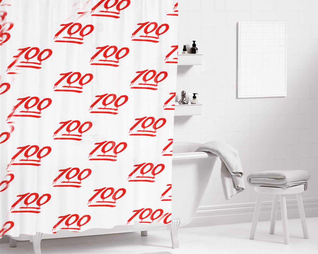 Keep It One Hunnit 100 Emoji Bathroom Shower Curtain Fabric Waterproof | 66 X 72 Inch