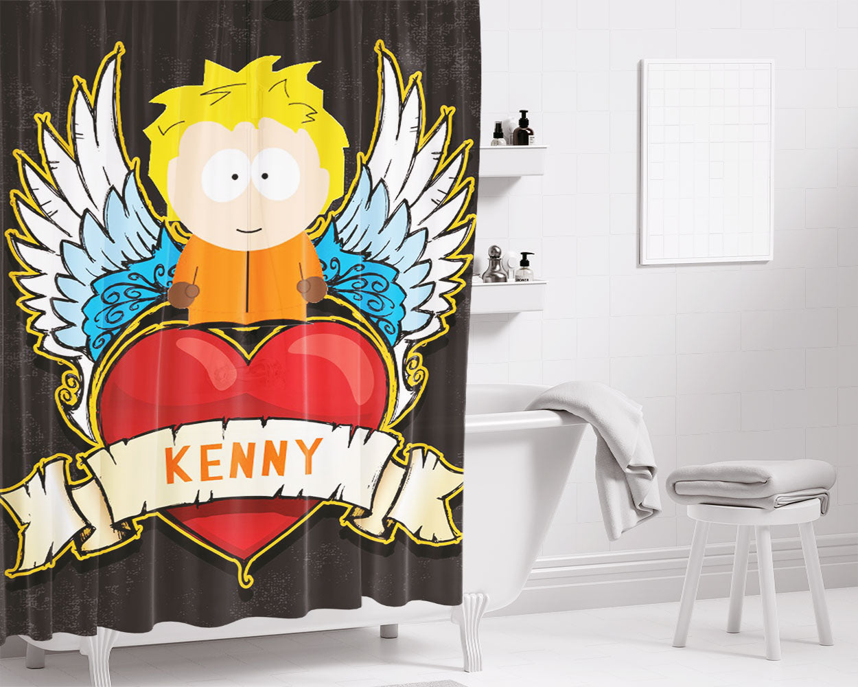 Kenny Unhooded Bathroom Shower Curtain Fabric Waterproof | 66 X 72 Inch