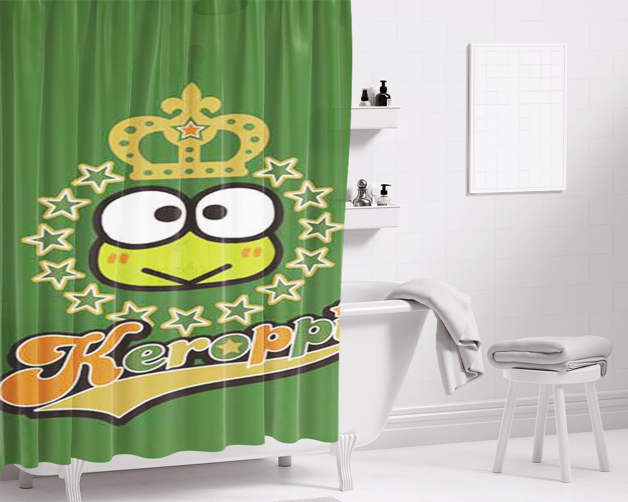 Keroppi Logo Green Bathroom Shower Curtain Fabric Waterproof | 66 X 72 Inch