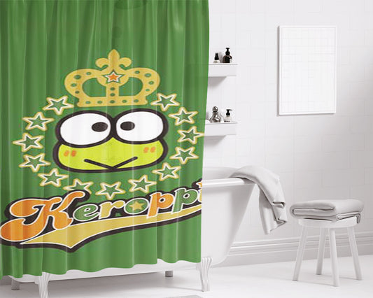 Keroppi Logo Green Bathroom Shower Curtain Fabric Waterproof