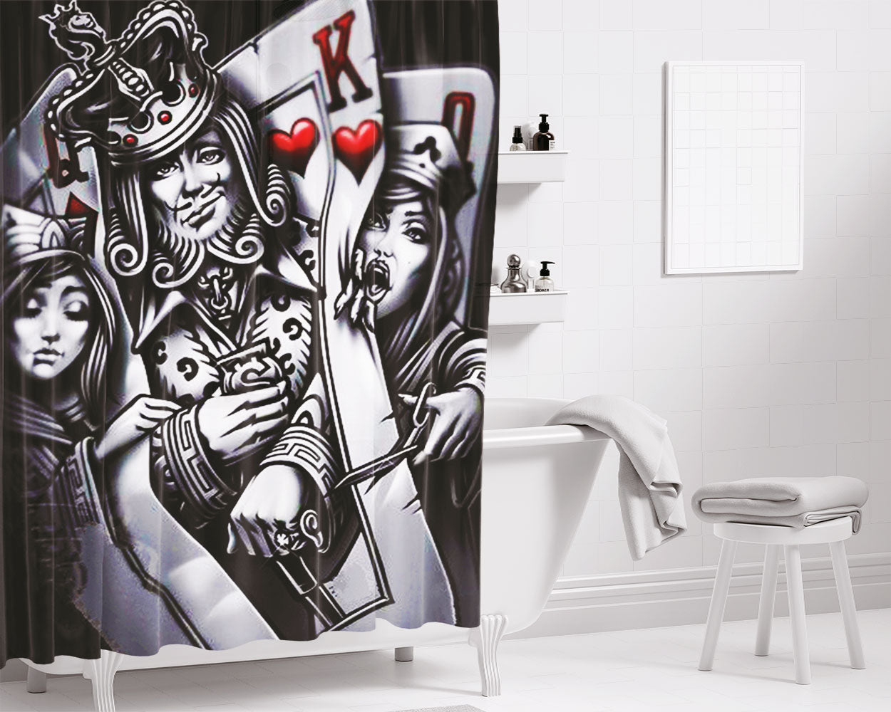 King Card Bathroom Shower Curtain Fabric Waterproof | 66 X 72 Inch
