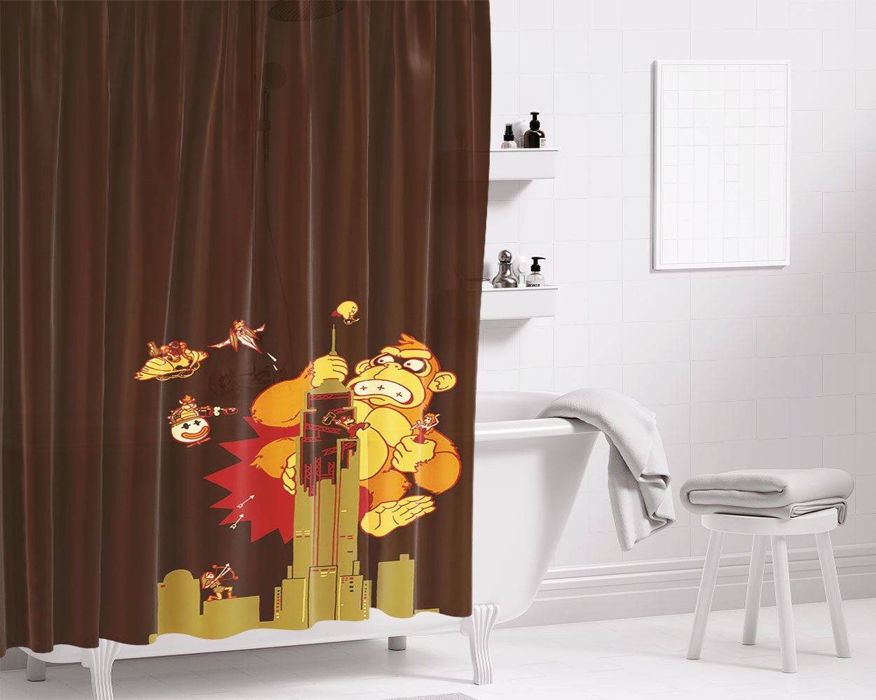 King Kong Vector Bathroom Shower Curtain Fabric Waterproof | 66 X 72 Inch