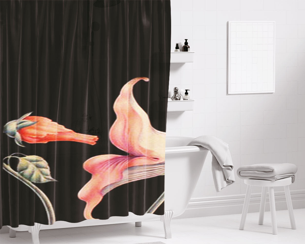 Kisses Flower Artwork Bathroom Shower Curtain Fabric Waterproof | 66 X 72 Inch