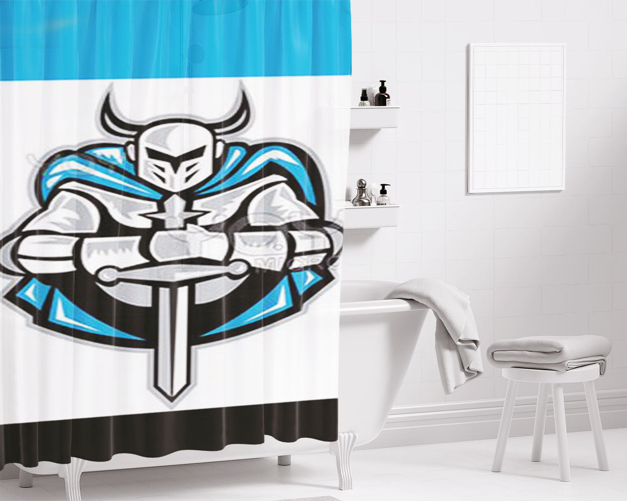 Knight With Sword Logo Bathroom Shower Curtain Fabric Waterproof | 66 X 72 Inch