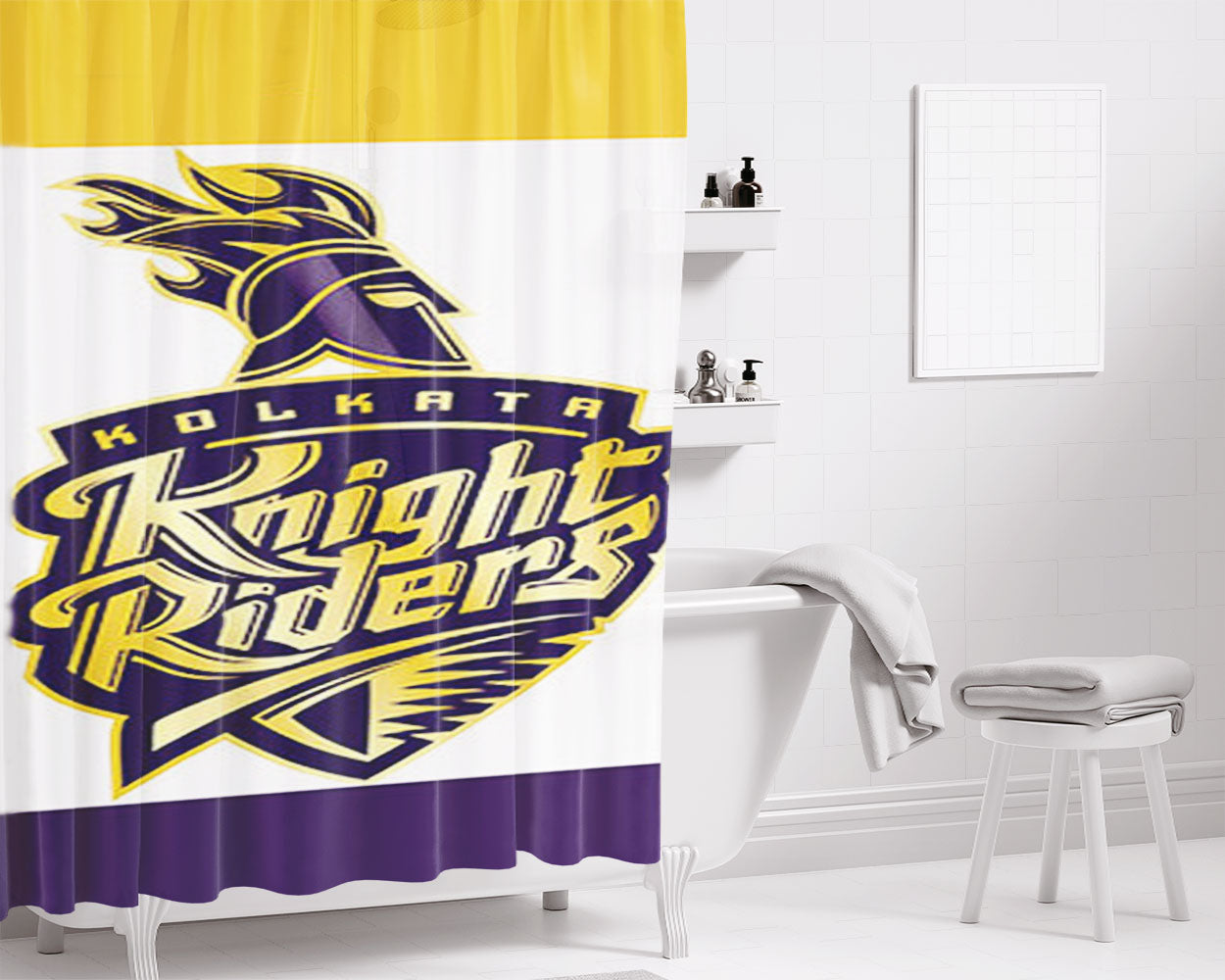 Kolkata Knight Riders Bathroom Shower Curtain Fabric Waterproof | 66 X 72 Inch