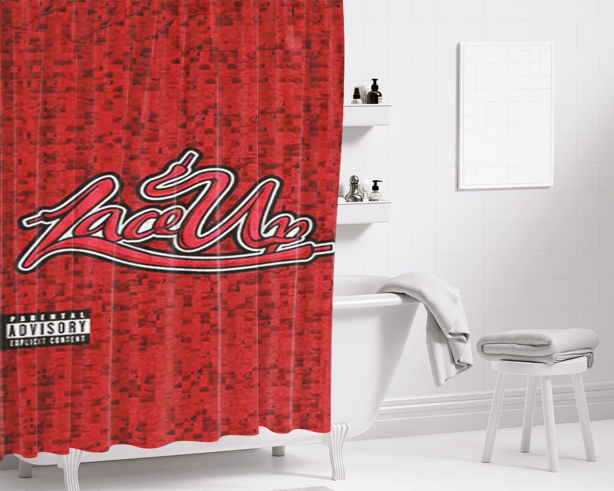 Lace Up Red Bathroom Shower Curtain Fabric Waterproof | 66 X 72 Inch