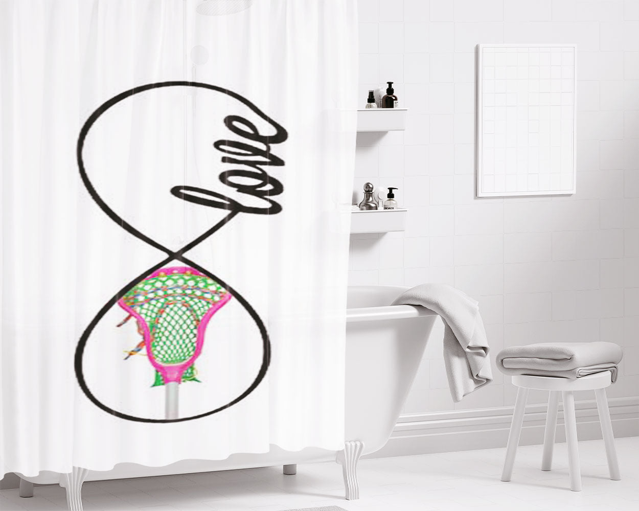 Lacrosse Love Bathroom Shower Curtain Fabric Waterproof | 66 X 72 Inch