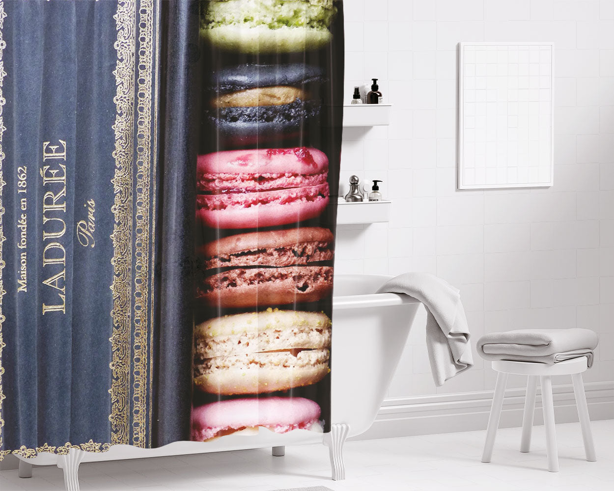 Ladure Macaron Art Bathroom Shower Curtain Fabric Waterproof | 66 X 72 Inch