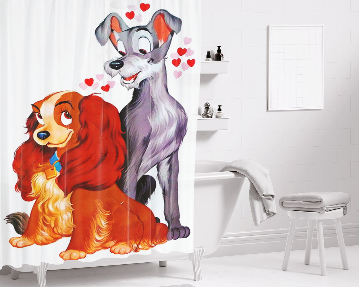 Lady And The Tramp Bathroom Shower Curtain Fabric Waterproof | 66 X 72 Inch
