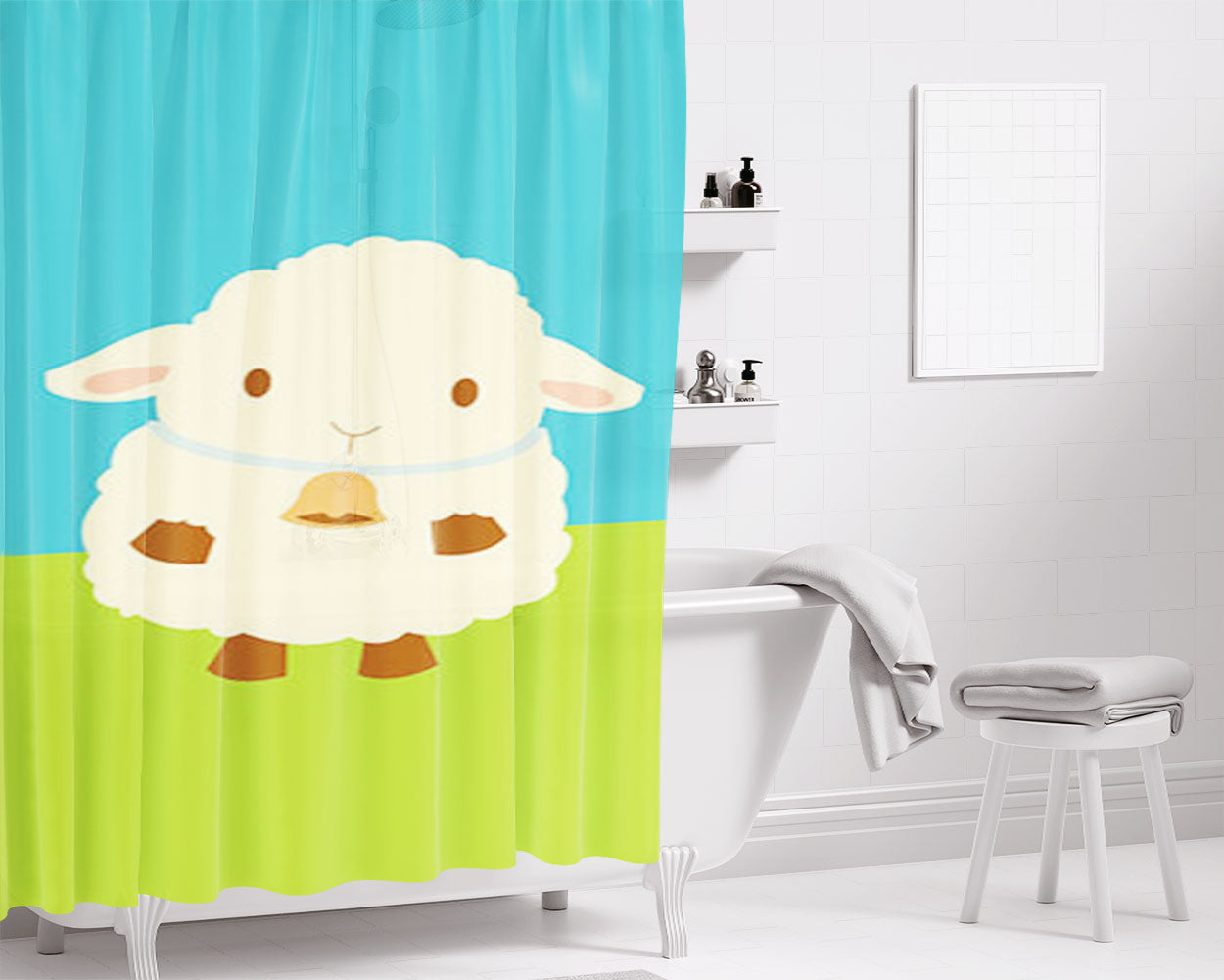 Lamb And Cross Clip Art Bathroom Shower Curtain Fabric Waterproof | 66 X 72 Inch